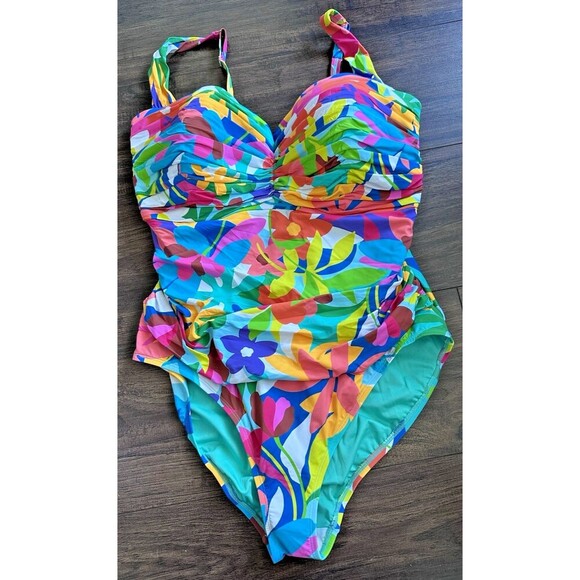 Bleu by Rod Beattie Women's Plus Size Away We Go Shirred One-Piece Swimsuit 20W - Picture 4 of 8